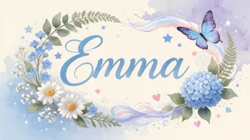 Emma horizontal diseño 1 - Hortensias azules, flores pequeñas y acuarela suave con mariposas azules y brillo etéreo