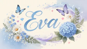Eva horizontal diseño 1 - Hortensias azules, flores pequeñas y acuarela suave con mariposas azules y brillo etéreo
