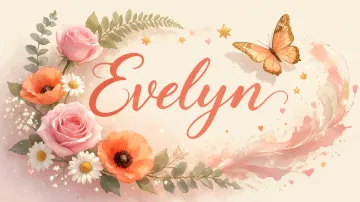 Evelyn horizontal diseño 3 - Elegante composición de rosas rosadas y amapolas naranjas con mariposas doradas brillantes sobre un fondo cálido, romántico y mágico.