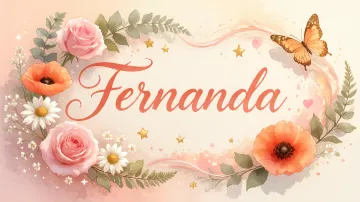 Fernanda horizontal diseño 3 - Elegante composición de rosas rosadas y amapolas naranjas con mariposas doradas brillantes sobre un fondo cálido, romántico y mágico.