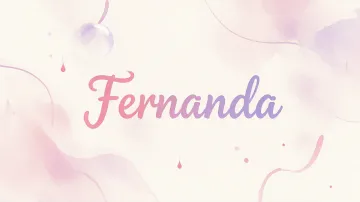 Fernanda horizontal diseño 7 - Diseño abstracto en acuarela sobre fondo crema, con manchas fluidas y etéreas en rosa pastel y lila, líneas curvas que aportan movimiento, pequeñas gotas salpicadas cayendo verticalmente y una burbuja translúcida en la parte superior izquierda. El nombre resalta al centro con una tipografía cursiva amplia y elegante en degradado rosa a morado.