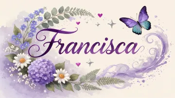 Francisca horizontal diseño 2 - Diseño elegante de hortensias en tonos lila y morados suaves, con volutas estilizadas y una mariposa mística que aporta un toque etéreo y mágico.