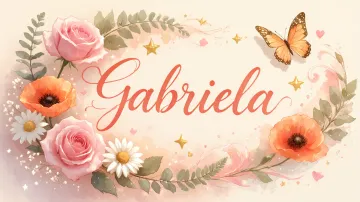 Gabriela horizontal diseño 3 - Elegante composición de rosas rosadas y amapolas naranjas con mariposas doradas brillantes sobre un fondo cálido, romántico y mágico.