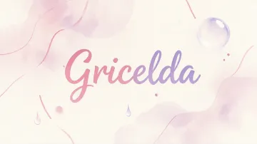 Gricelda horizontal diseño 7 - Diseño abstracto en acuarela sobre fondo crema, con manchas fluidas y etéreas en rosa pastel y lila, líneas curvas que aportan movimiento, pequeñas gotas salpicadas cayendo verticalmente y una burbuja translúcida en la parte superior izquierda. El nombre resalta al centro con una tipografía cursiva amplia y elegante en degradado rosa a morado.