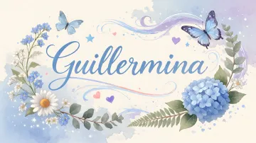 Guillermina horizontal diseño 1 - Hortensias azules, flores pequeñas y acuarela suave con mariposas azules y brillo etéreo