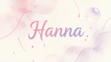 Hanna horizontal diseño 7 - Diseño abstracto en acuarela sobre fondo crema, con manchas fluidas y etéreas en rosa pastel y lila, líneas curvas que aportan movimiento, pequeñas gotas salpicadas cayendo verticalmente y una burbuja translúcida en la parte superior izquierda. El nombre resalta al centro con una tipografía cursiva amplia y elegante en degradado rosa a morado.