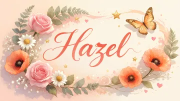 Hazel horizontal diseño 3 - Elegante composición de rosas rosadas y amapolas naranjas con mariposas doradas brillantes sobre un fondo cálido, romántico y mágico.