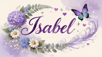 Isabel horizontal diseño 2 - Diseño elegante de hortensias en tonos lila y morados suaves, con volutas estilizadas y una mariposa mística que aporta un toque etéreo y mágico.