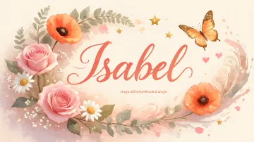 Isabel horizontal diseño 3 - Elegante composición de rosas rosadas y amapolas naranjas con mariposas doradas brillantes sobre un fondo cálido, romántico y mágico.