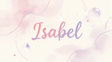 Isabel horizontal diseño 7 - Diseño abstracto en acuarela sobre fondo crema, con manchas fluidas y etéreas en rosa pastel y lila, líneas curvas que aportan movimiento, pequeñas gotas salpicadas cayendo verticalmente y una burbuja translúcida en la parte superior izquierda. El nombre resalta al centro con una tipografía cursiva amplia y elegante en degradado rosa a morado.