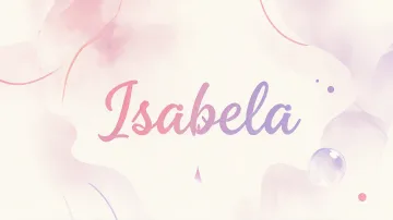 Isabela horizontal diseño 7 - Diseño abstracto en acuarela sobre fondo crema, con manchas fluidas y etéreas en rosa pastel y lila, líneas curvas que aportan movimiento, pequeñas gotas salpicadas cayendo verticalmente y una burbuja translúcida en la parte superior izquierda. El nombre resalta al centro con una tipografía cursiva amplia y elegante en degradado rosa a morado.