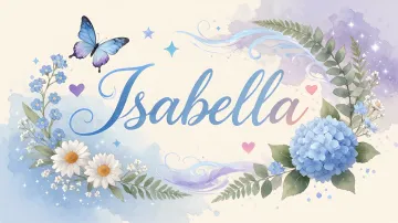Isabella horizontal diseño 1 - Hortensias azules, flores pequeñas y acuarela suave con mariposas azules y brillo etéreo