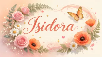 Isidora horizontal diseño 3 - Elegante composición de rosas rosadas y amapolas naranjas con mariposas doradas brillantes sobre un fondo cálido, romántico y mágico.