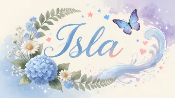 Isla horizontal diseño 1 - Hortensias azules, flores pequeñas y acuarela suave con mariposas azules y brillo etéreo
