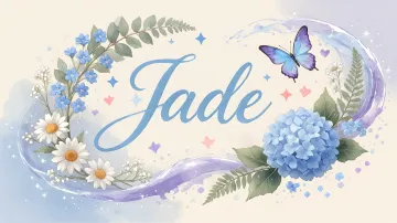 Jade horizontal diseño 1 - Hortensias azules, flores pequeñas y acuarela suave con mariposas azules y brillo etéreo