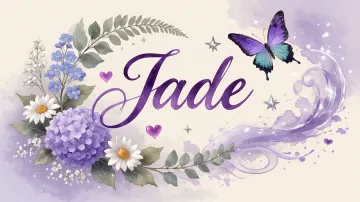 Jade horizontal diseño 2 - Diseño elegante de hortensias en tonos lila y morados suaves, con volutas estilizadas y una mariposa mística que aporta un toque etéreo y mágico.