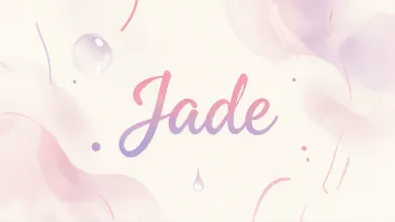 Jade horizontal diseño 7 - Diseño abstracto en acuarela sobre fondo crema, con manchas fluidas y etéreas en rosa pastel y lila, líneas curvas que aportan movimiento, pequeñas gotas salpicadas cayendo verticalmente y una burbuja translúcida en la parte superior izquierda. El nombre resalta al centro con una tipografía cursiva amplia y elegante en degradado rosa a morado.