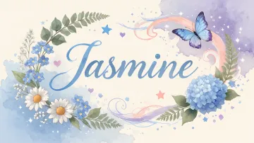 Jasmine horizontal diseño 1 - Hortensias azules, flores pequeñas y acuarela suave con mariposas azules y brillo etéreo
