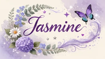 Jasmine horizontal diseño 2 - Diseño elegante de hortensias en tonos lila y morados suaves, con volutas estilizadas y una mariposa mística que aporta un toque etéreo y mágico.