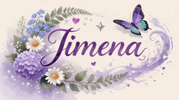 Jimena horizontal diseño 2 - Diseño elegante de hortensias en tonos lila y morados suaves, con volutas estilizadas y una mariposa mística que aporta un toque etéreo y mágico.