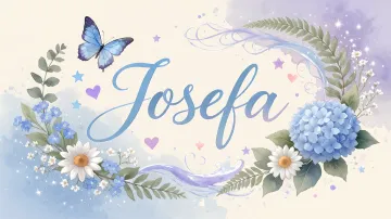 Josefa horizontal diseño 1 - Hortensias azules, flores pequeñas y acuarela suave con mariposas azules y brillo etéreo