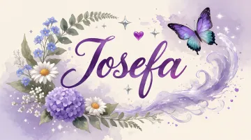 Josefa horizontal diseño 2 - Diseño elegante de hortensias en tonos lila y morados suaves, con volutas estilizadas y una mariposa mística que aporta un toque etéreo y mágico.
