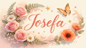 Josefa horizontal diseño 3 - Elegante composición de rosas rosadas y amapolas naranjas con mariposas doradas brillantes sobre un fondo cálido, romántico y mágico.