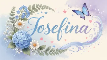 Josefina horizontal diseño 1 - Hortensias azules, flores pequeñas y acuarela suave con mariposas azules y brillo etéreo