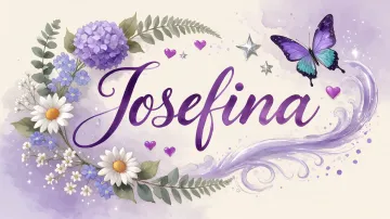 Josefina horizontal diseño 2 - Diseño elegante de hortensias en tonos lila y morados suaves, con volutas estilizadas y una mariposa mística que aporta un toque etéreo y mágico.