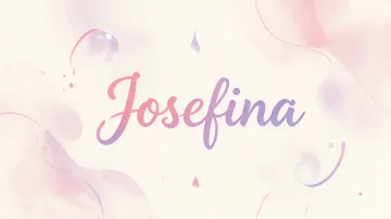 Josefina horizontal diseño 7 - Diseño abstracto en acuarela sobre fondo crema, con manchas fluidas y etéreas en rosa pastel y lila, líneas curvas que aportan movimiento, pequeñas gotas salpicadas cayendo verticalmente y una burbuja translúcida en la parte superior izquierda. El nombre resalta al centro con una tipografía cursiva amplia y elegante en degradado rosa a morado.