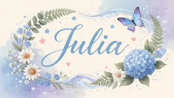 Julia horizontal diseño 1 - Hortensias azules, flores pequeñas y acuarela suave con mariposas azules y brillo etéreo