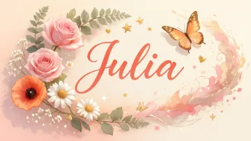 Julia horizontal diseño 3 - Elegante composición de rosas rosadas y amapolas naranjas con mariposas doradas brillantes sobre un fondo cálido, romántico y mágico.