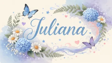 Juliana horizontal diseño 1 - Hortensias azules, flores pequeñas y acuarela suave con mariposas azules y brillo etéreo