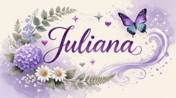 Juliana horizontal diseño 2 - Diseño elegante de hortensias en tonos lila y morados suaves, con volutas estilizadas y una mariposa mística que aporta un toque etéreo y mágico.