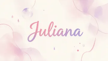 Juliana horizontal diseño 7 - Diseño abstracto en acuarela sobre fondo crema, con manchas fluidas y etéreas en rosa pastel y lila, líneas curvas que aportan movimiento, pequeñas gotas salpicadas cayendo verticalmente y una burbuja translúcida en la parte superior izquierda. El nombre resalta al centro con una tipografía cursiva amplia y elegante en degradado rosa a morado.