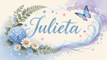 Julieta horizontal diseño 1 - Hortensias azules, flores pequeñas y acuarela suave con mariposas azules y brillo etéreo