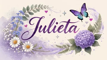 Julieta horizontal diseño 2 - Diseño elegante de hortensias en tonos lila y morados suaves, con volutas estilizadas y una mariposa mística que aporta un toque etéreo y mágico.