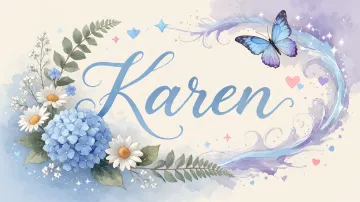 Karen horizontal diseño 1 - Hortensias azules, flores pequeñas y acuarela suave con mariposas azules y brillo etéreo