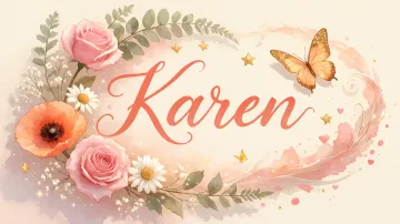 Karen horizontal diseño 3 - Elegante composición de rosas rosadas y amapolas naranjas con mariposas doradas brillantes sobre un fondo cálido, romántico y mágico.