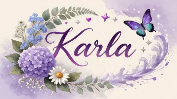 Karla horizontal diseño 2 - Diseño elegante de hortensias en tonos lila y morados suaves, con volutas estilizadas y una mariposa mística que aporta un toque etéreo y mágico.