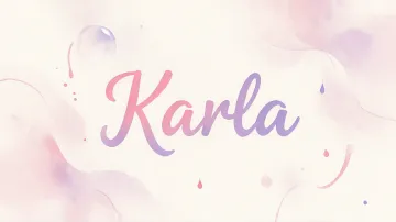 Karla horizontal diseño 7 - Diseño abstracto en acuarela sobre fondo crema, con manchas fluidas y etéreas en rosa pastel y lila, líneas curvas que aportan movimiento, pequeñas gotas salpicadas cayendo verticalmente y una burbuja translúcida en la parte superior izquierda. El nombre resalta al centro con una tipografía cursiva amplia y elegante en degradado rosa a morado.