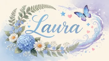 Laura horizontal diseño 1 - Hortensias azules, flores pequeñas y acuarela suave con mariposas azules y brillo etéreo