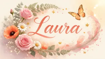 Laura horizontal diseño 3 - Elegante composición de rosas rosadas y amapolas naranjas con mariposas doradas brillantes sobre un fondo cálido, romántico y mágico.