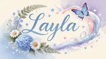 Layla horizontal diseño 1 - Hortensias azules, flores pequeñas y acuarela suave con mariposas azules y brillo etéreo