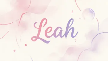 Leah horizontal diseño 7 - Diseño abstracto en acuarela sobre fondo crema, con manchas fluidas y etéreas en rosa pastel y lila, líneas curvas que aportan movimiento, pequeñas gotas salpicadas cayendo verticalmente y una burbuja translúcida en la parte superior izquierda. El nombre resalta al centro con una tipografía cursiva amplia y elegante en degradado rosa a morado.