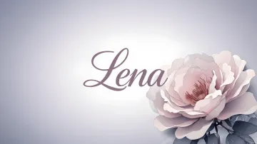 Lena horizontal diseño 5 - Nombre en elegante tipografía cursiva caligráfica en tono lavanda, sobre fondo acuarela de cielo nublado en tonos pastel (azul, blanco, lavanda), decorado con rosa en acuarela de pétalos rosa pálido, blanco crema y lilas suaves con hojas en gris-verde.