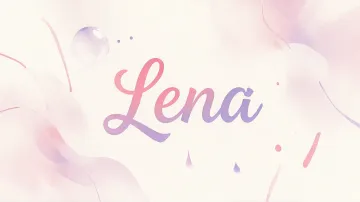 Lena horizontal diseño 7 - Diseño abstracto en acuarela sobre fondo crema, con manchas fluidas y etéreas en rosa pastel y lila, líneas curvas que aportan movimiento, pequeñas gotas salpicadas cayendo verticalmente y una burbuja translúcida en la parte superior izquierda. El nombre resalta al centro con una tipografía cursiva amplia y elegante en degradado rosa a morado.
