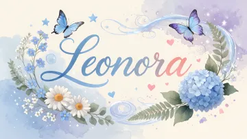 Leonora horizontal diseño 1 - Hortensias azules, flores pequeñas y acuarela suave con mariposas azules y brillo etéreo