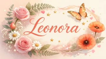 Leonora horizontal diseño 3 - Elegante composición de rosas rosadas y amapolas naranjas con mariposas doradas brillantes sobre un fondo cálido, romántico y mágico.