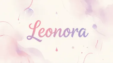 Leonora horizontal diseño 7 - Diseño abstracto en acuarela sobre fondo crema, con manchas fluidas y etéreas en rosa pastel y lila, líneas curvas que aportan movimiento, pequeñas gotas salpicadas cayendo verticalmente y una burbuja translúcida en la parte superior izquierda. El nombre resalta al centro con una tipografía cursiva amplia y elegante en degradado rosa a morado.